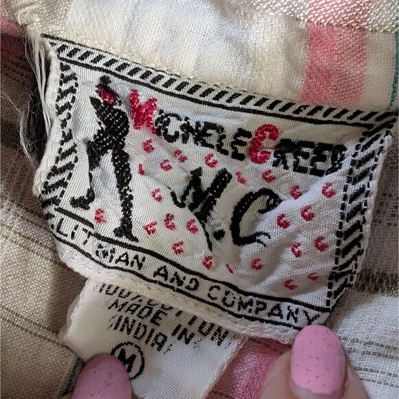 Vintage Plaid Button Down Shirt Blouse Women's Medium/Large Cream Puff Sleeve - Picture 4 of 6